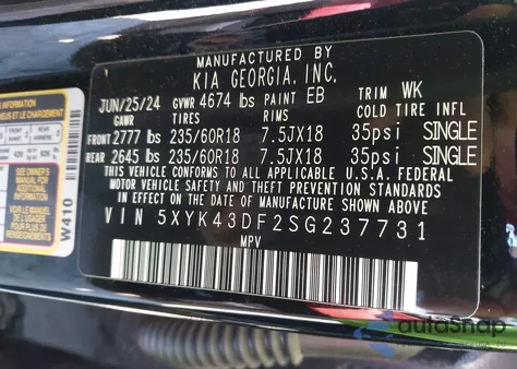 2025 Kia Sportage Sx from USA, damaged, VIN 5XYK43DF2SG237731